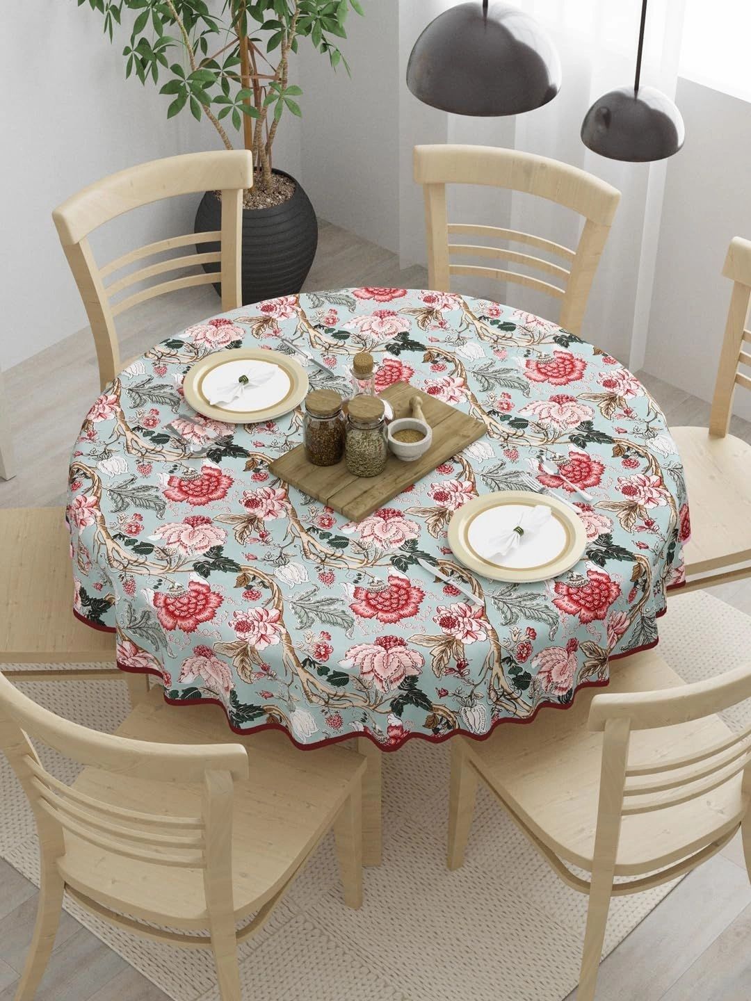 Myntra Elegant Homes Pink Floral Cotton Round 4-Seater Table Cover-picture-44