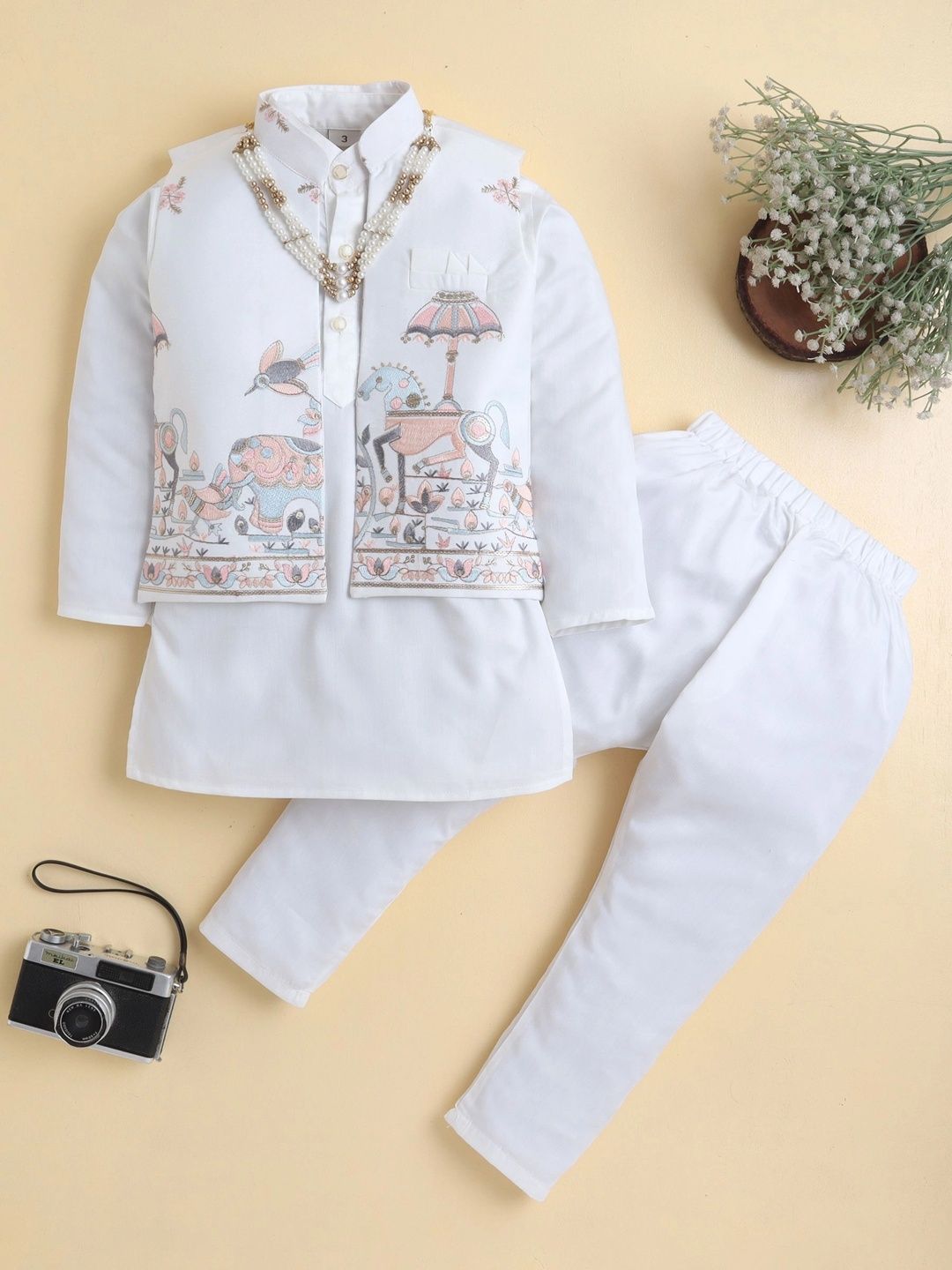 Sangria Boys Ethnic Motifs Regular Thread Work Pure Cotton Kurta with Pyjamas-picture-48