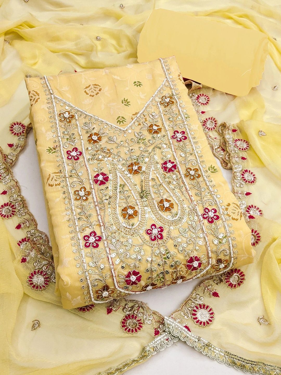 KALINI Embroidered Pure Cotton Semi-Stitched Dress Material-picture-11