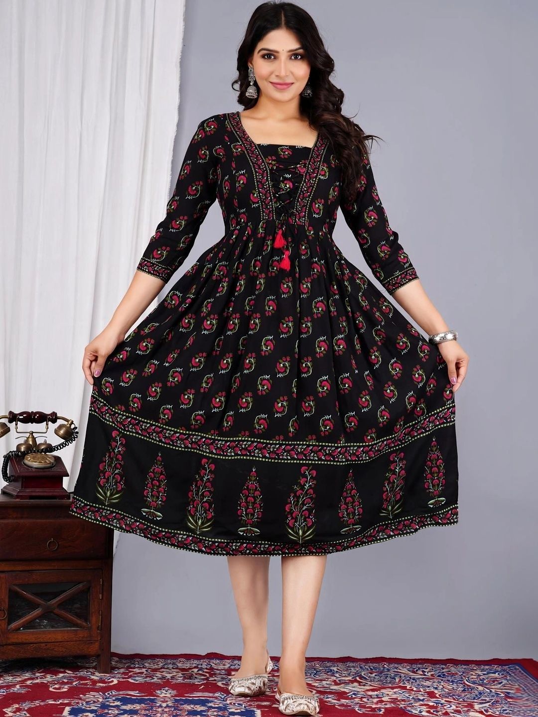 Vorcia Febtex Printed Calf-Length Fit & Flared Ethnic Dresses-picture-28
