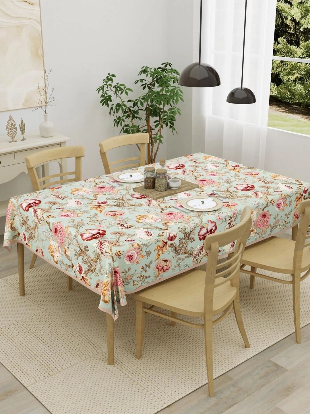Aura White Floral Cotton 4-Seater Table Cover-picture-57