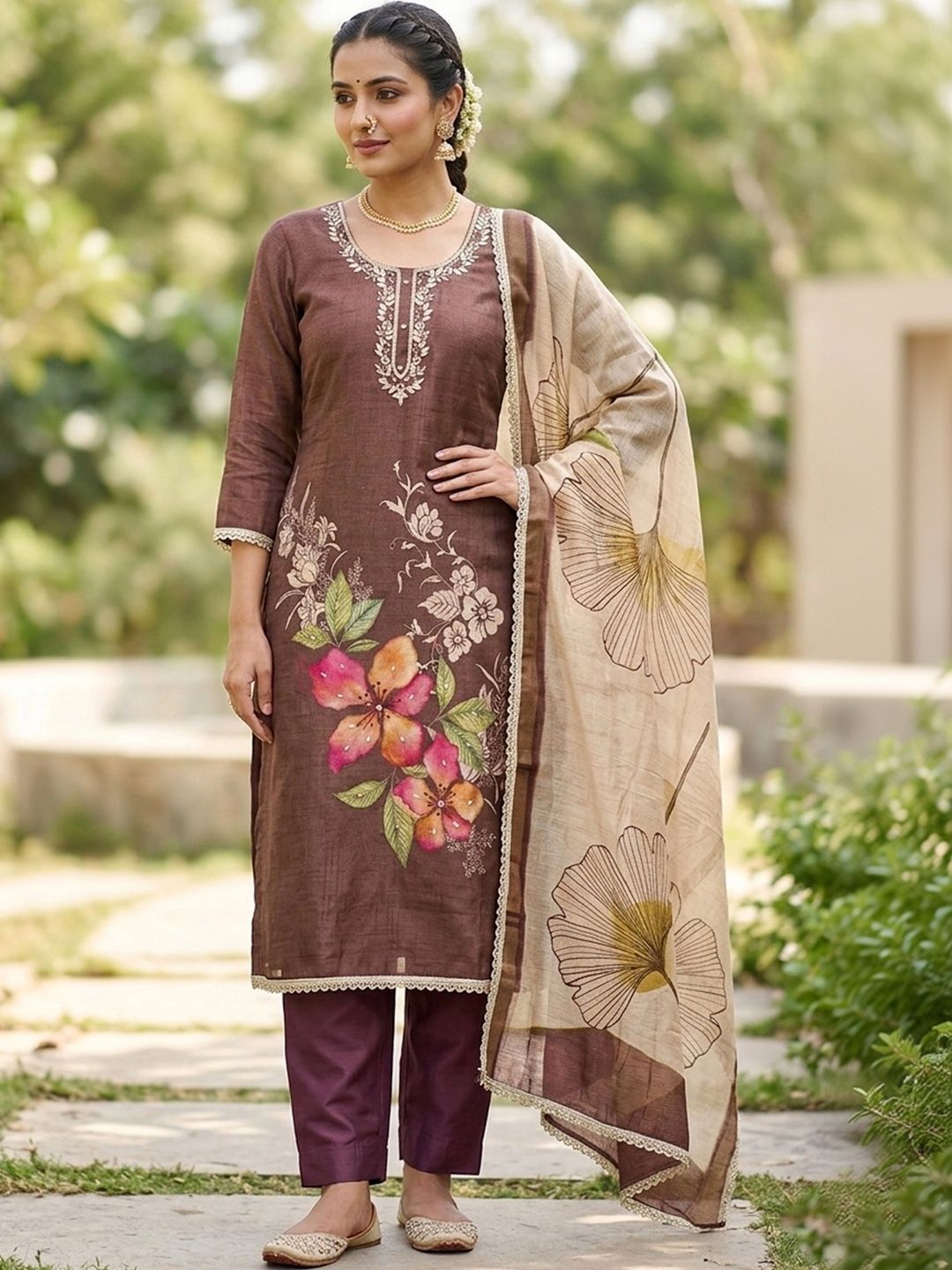KALINI Embellished Pure Cotton Semi-Stitched Dress Material-picture-16