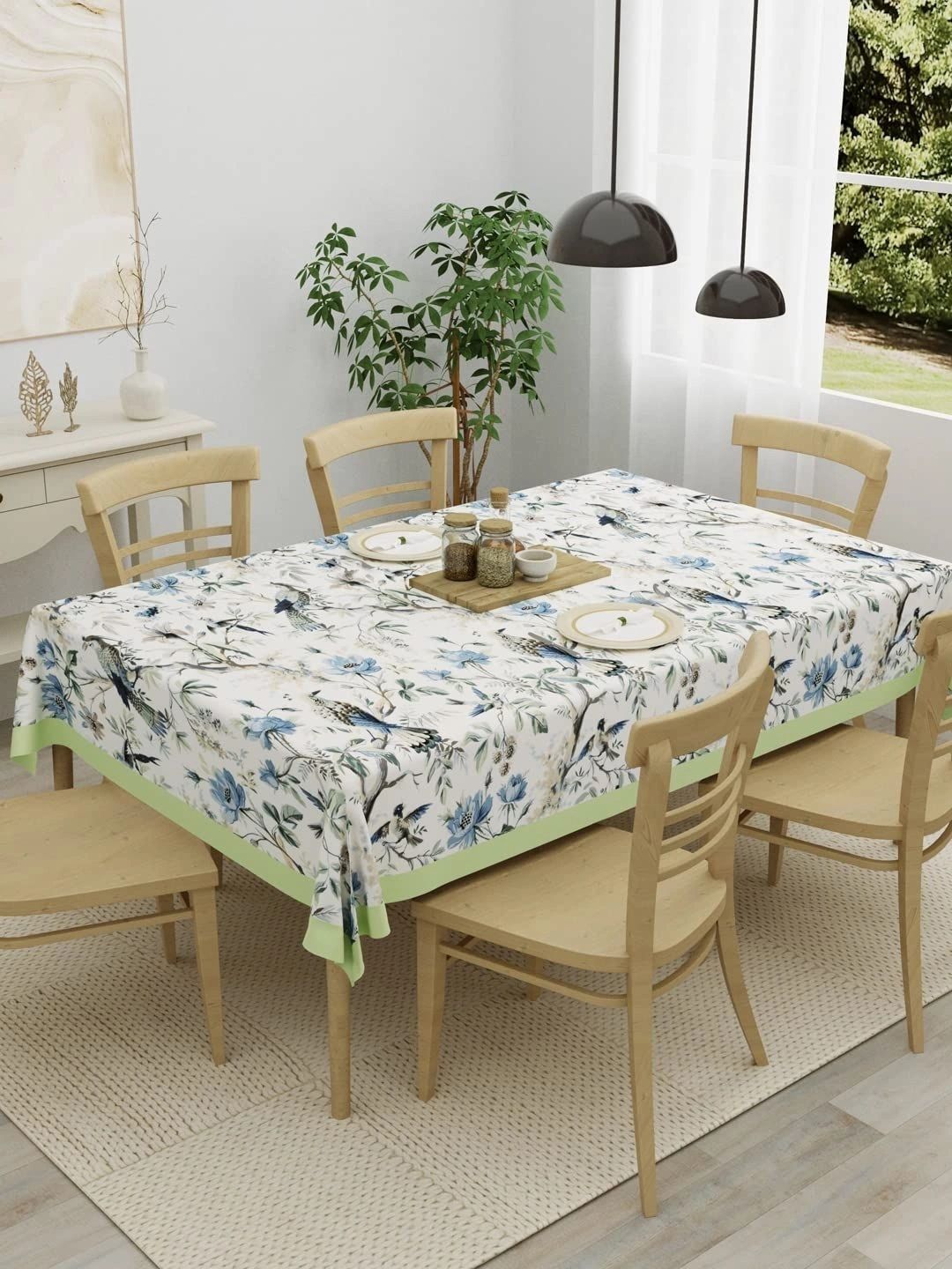 Myntra Elegant Homes Blue Floral Cotton 6-Seater Table Cover-picture-21