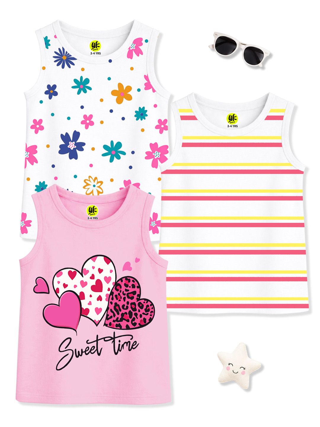 YK Girls Pack Of 3 Printed Round Neck T-Shirt-picture-37