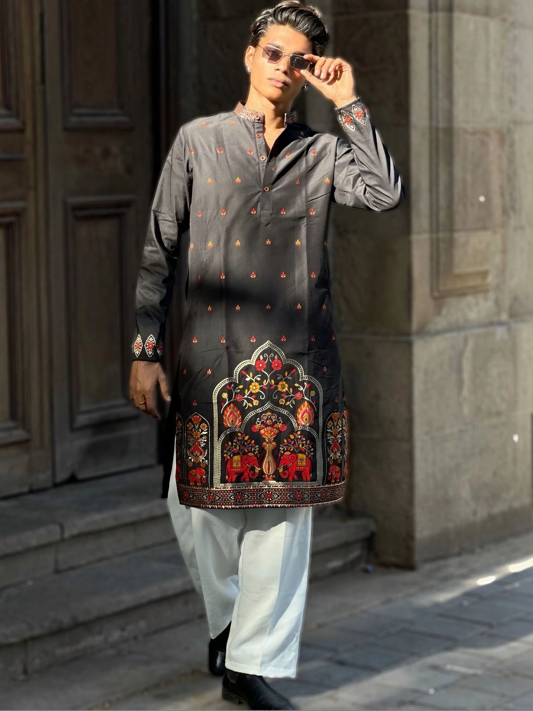 House Of Sanskruti Men Grandeur & Majestic Artwork Jacquard Kurta-picture-21