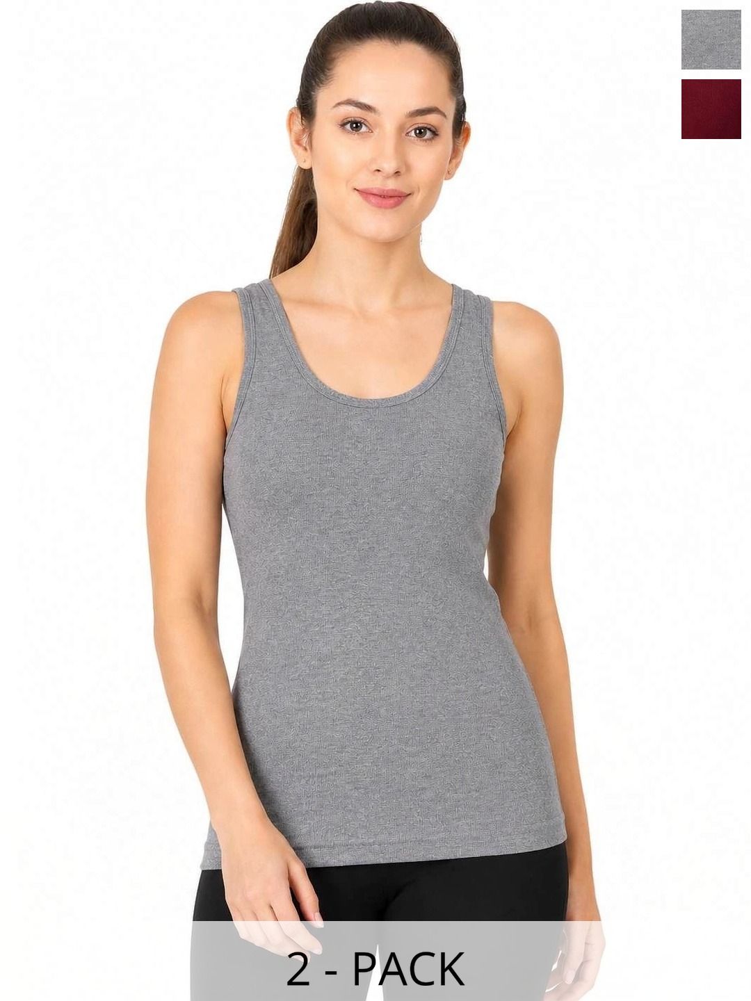 AJ FASHIONS Pack of 2 Pure Cotton Non Padded Camisoles-image-10