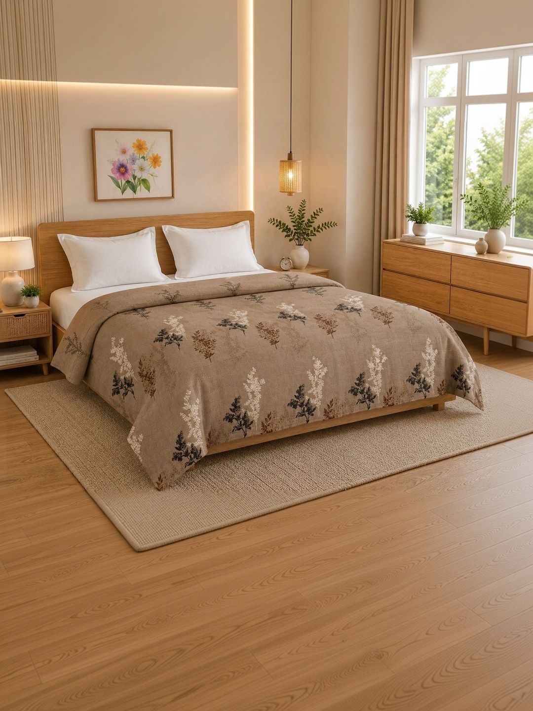 TINDLER KNOTS Brown & Beige Floral Printed Cotton Duvet Cover-picture-7