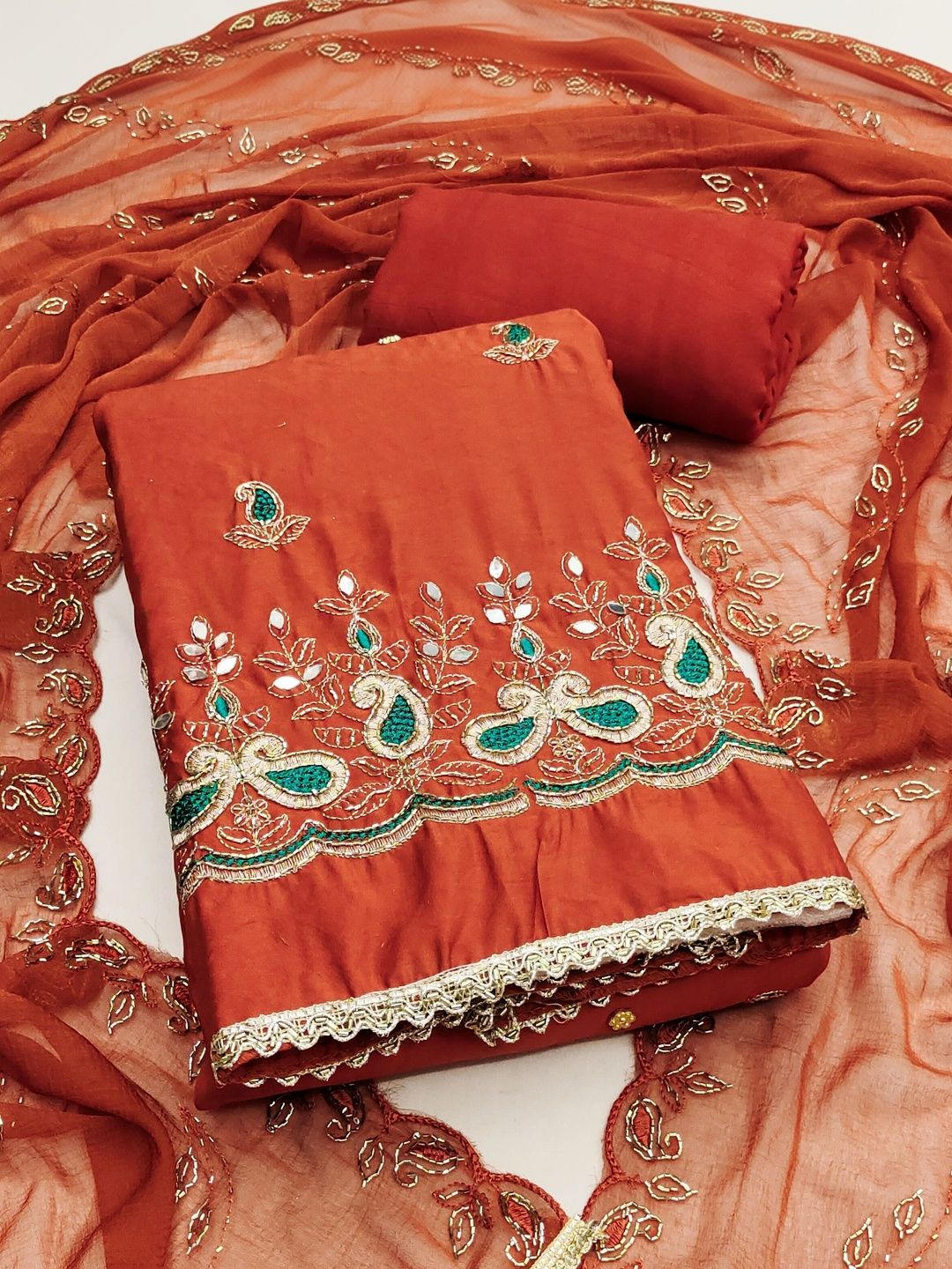 KALINI Embroidered Pure Cotton Semi-Stitched Dress Material-picture-40