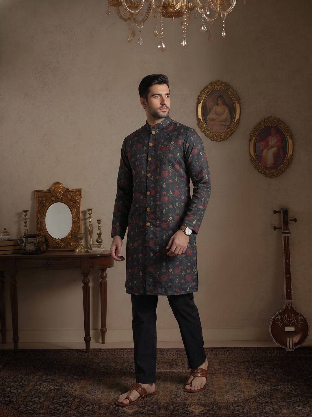 House of Pataudi Jashn Floral Printed Kurta with Trousers-picture-43