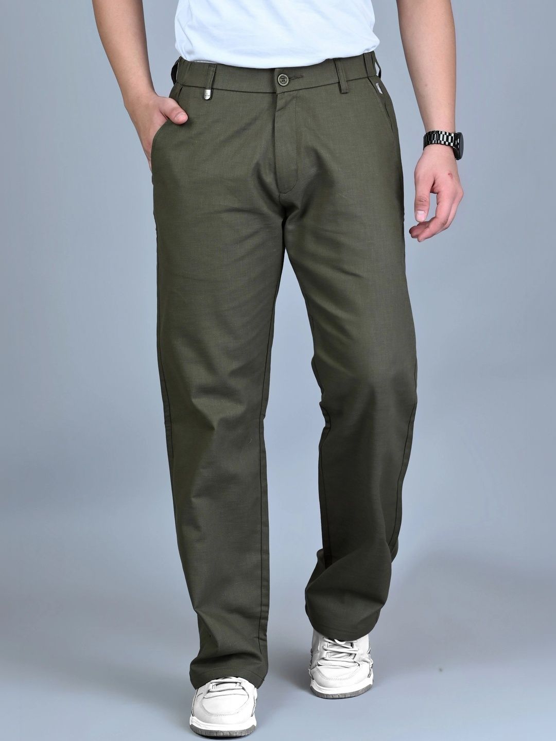 WHITE APPLE JNS Men Straight Fit Easy Wash Trousers-picture-24