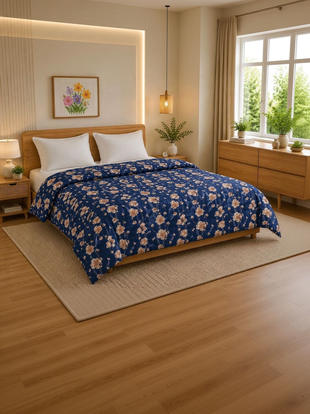 TINDLER KNOTS Blue & Beige Floral Printed Cotton Duvet Cover-picture-43