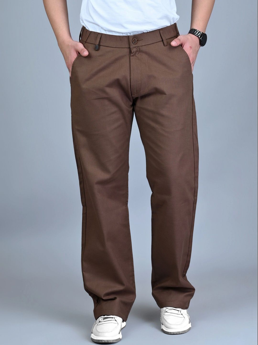 WHITE APPLE JNS Men Straight Fit Easy Wash Trousers-picture-39