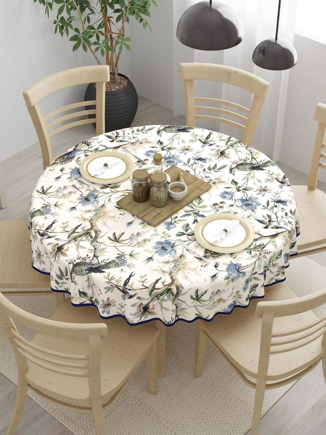 Aura Blue Cotton Round 4-Seater Table Cover-image-31