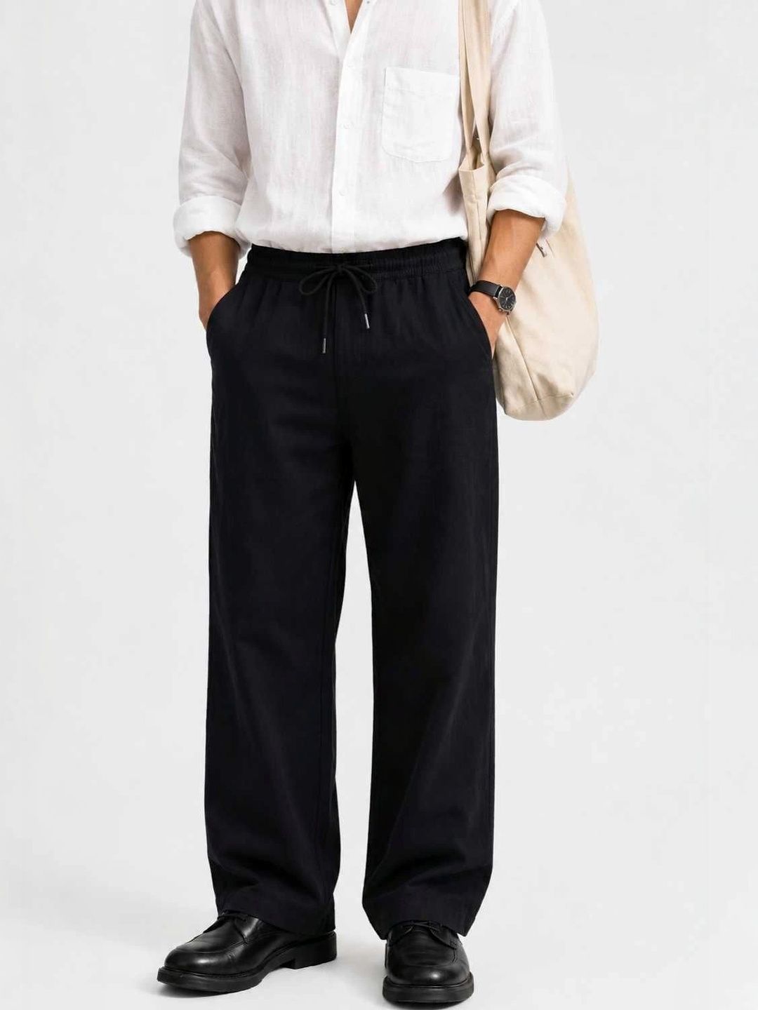 Adornova Men Relaxed Straight Leg High-Rise Easy Wash Trousers-picture-14