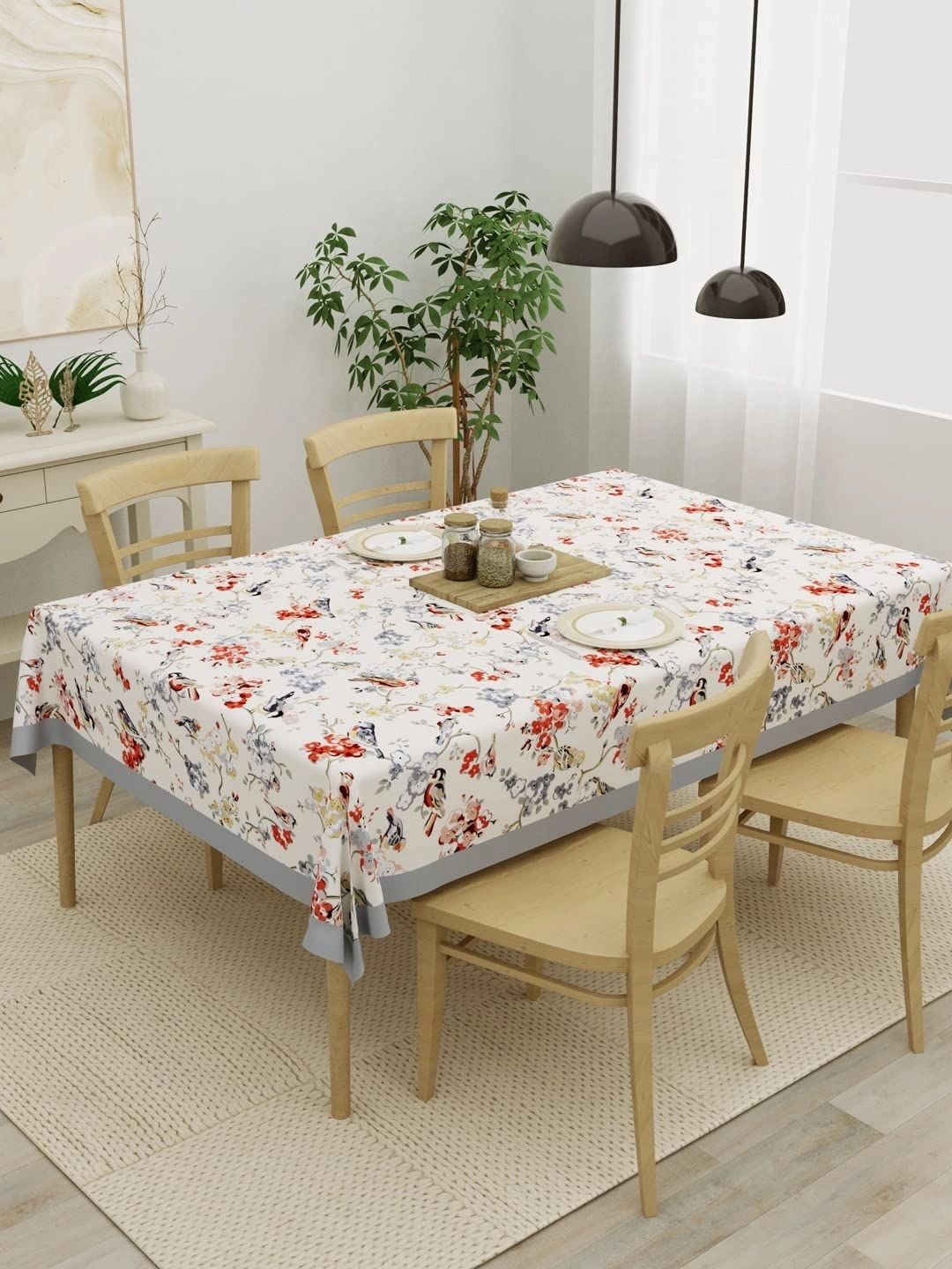 Myntra Elegant Homes Grey Floral Cotton 6-Seater Table Cover-picture-55