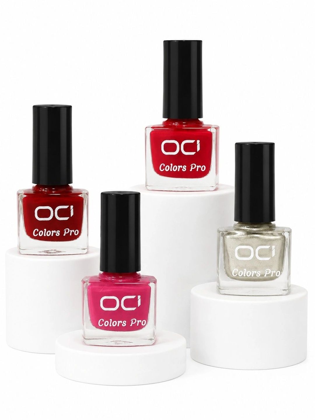OCI Set Of 4 Pro Nail Enamel Nail Polish - 5 ml Each - Red - Pink - Maroon - Pearl Silver-image-26