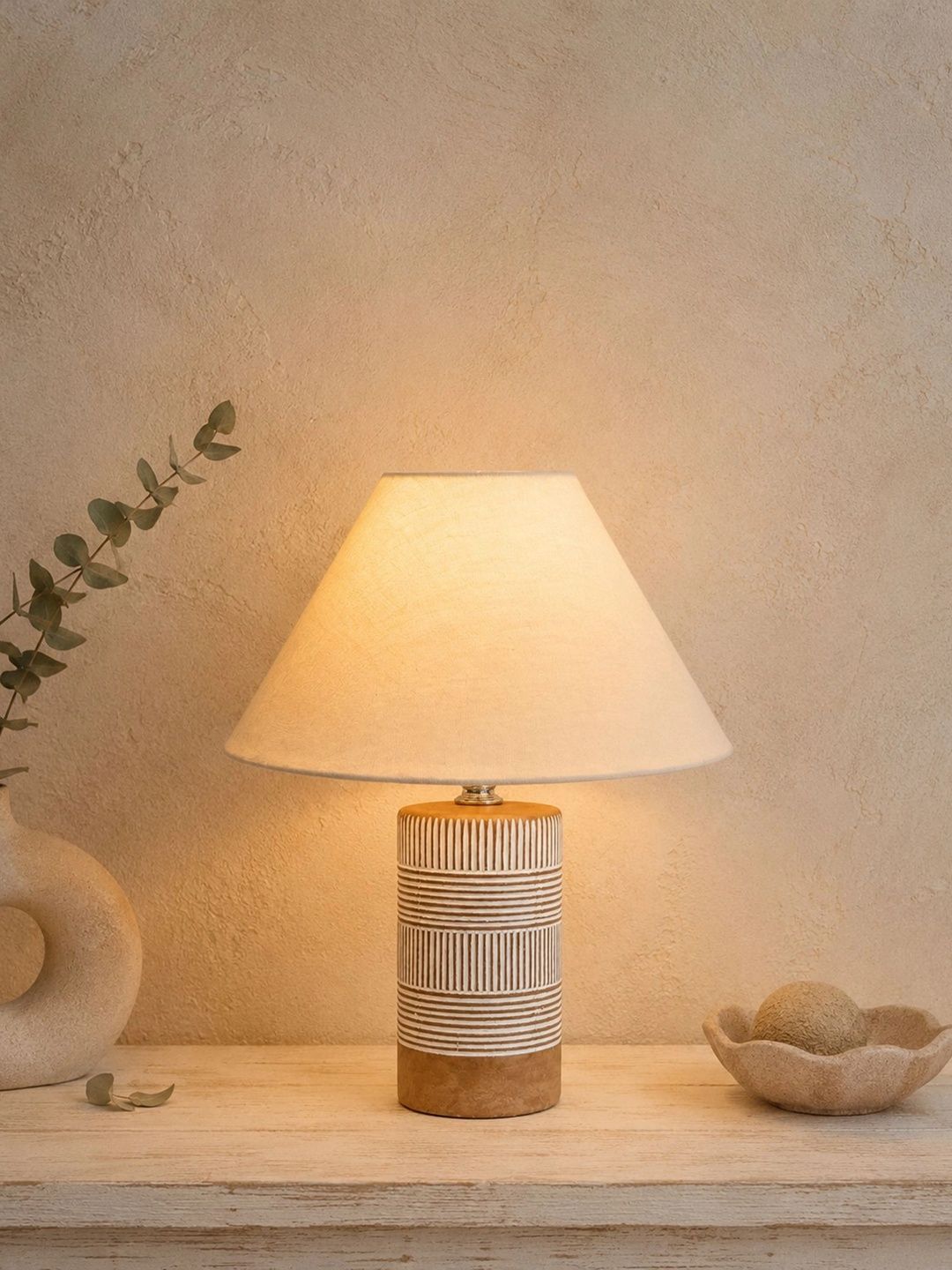 Glowhere Off White Textured Ceramic Industrial Cylindrical Shaped Table Lamp-image-27
