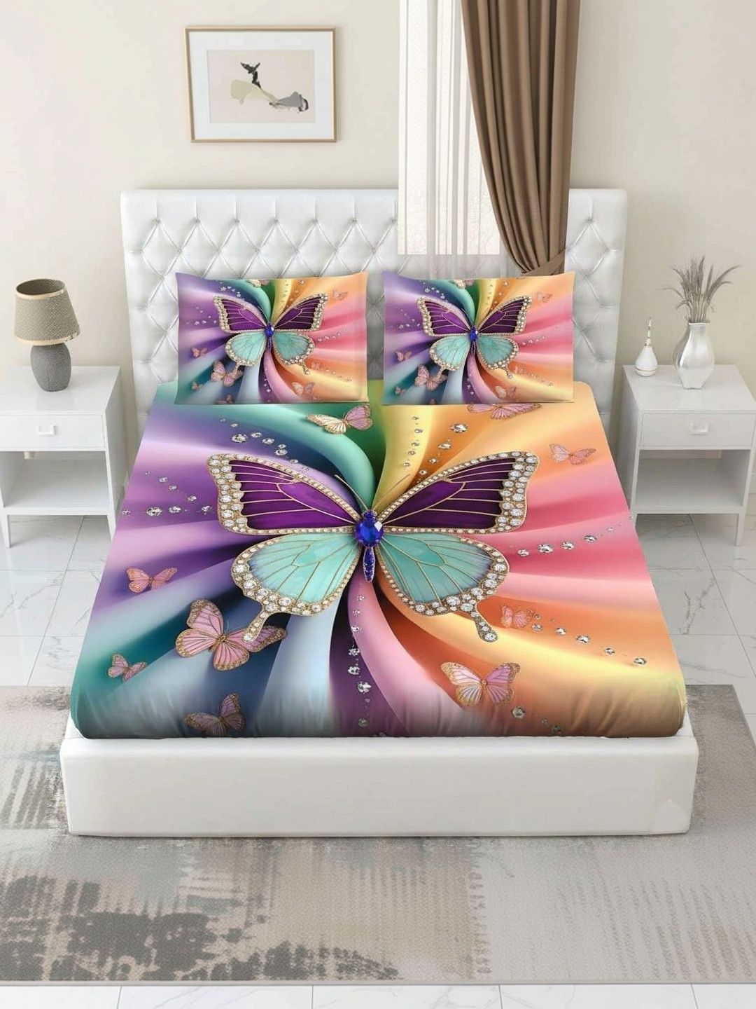 MAA HOME CONCEPT Multicoloured 400 TC Bedsheet with 2 Pillow Covers-picture-14