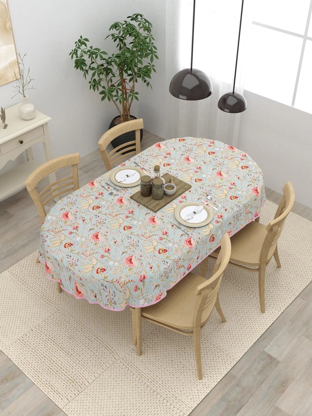 Myntra Elegant Homes Orange Floral Cotton Oval 4-Seater Table Cover-picture-40