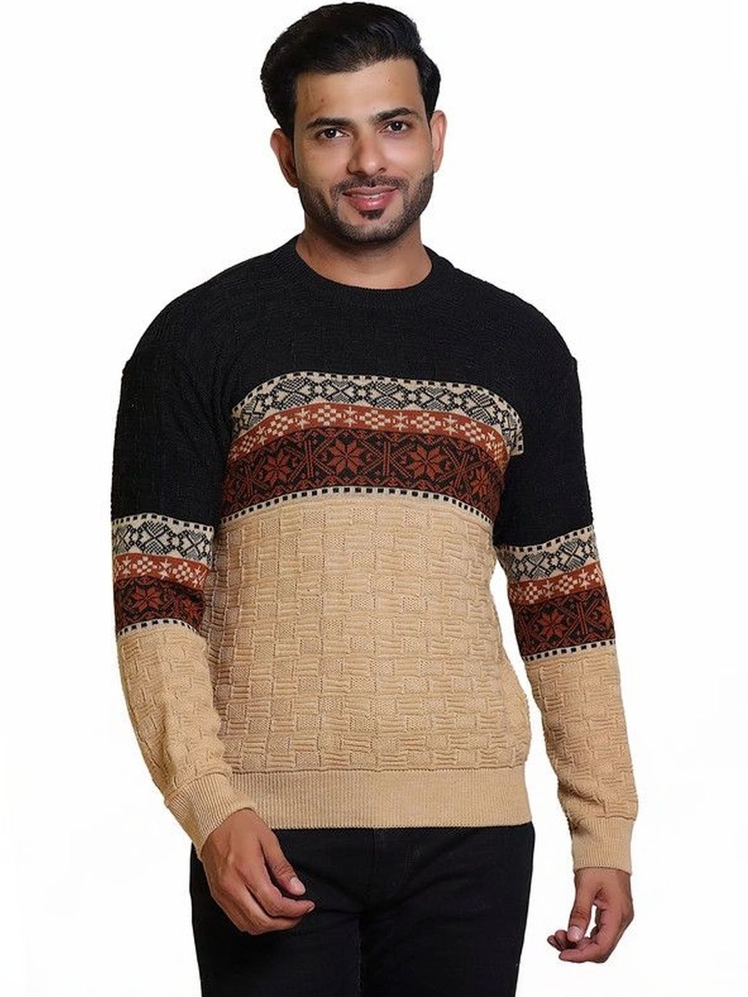 Grand Line Men Fair Isle Colourblocked Pullover-picture-20