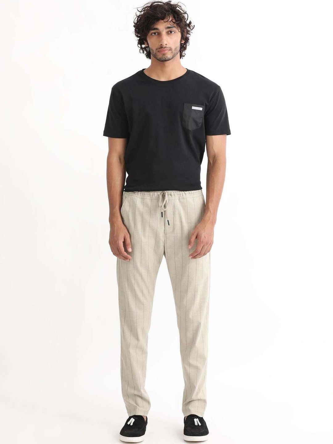 Global Jeans Men Striped Mid-Rise Straight Lounge Pants-picture-18