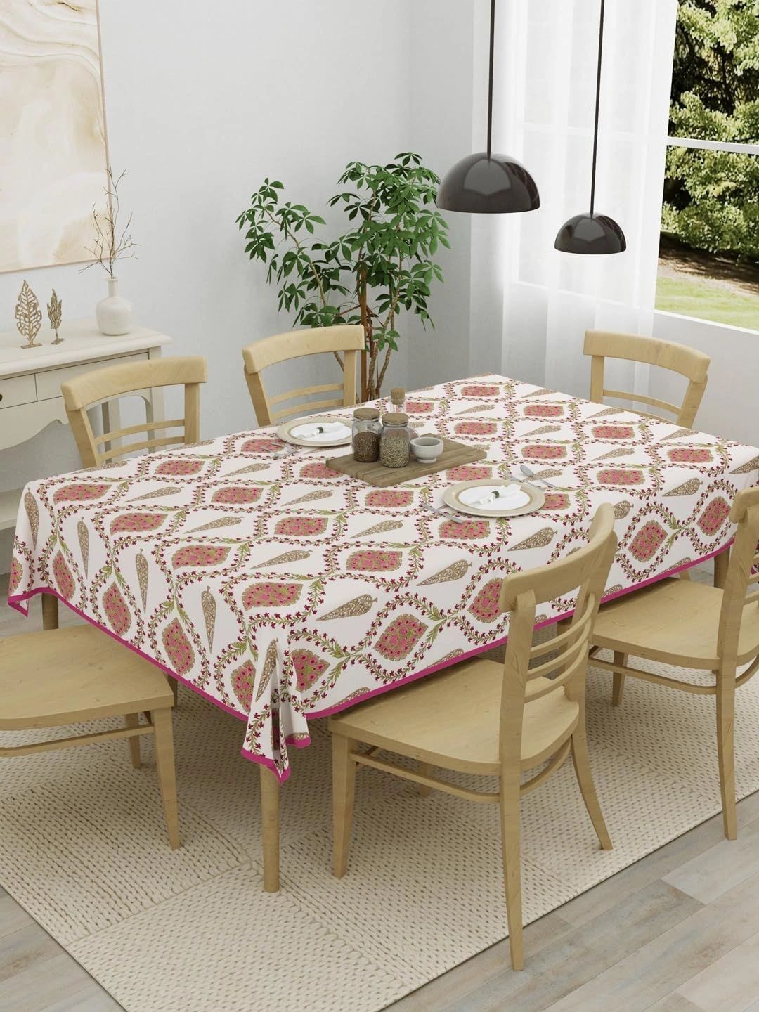 Myntra Elegant Homes Pink Floral Cotton 6-Seater Table Cover-picture-43