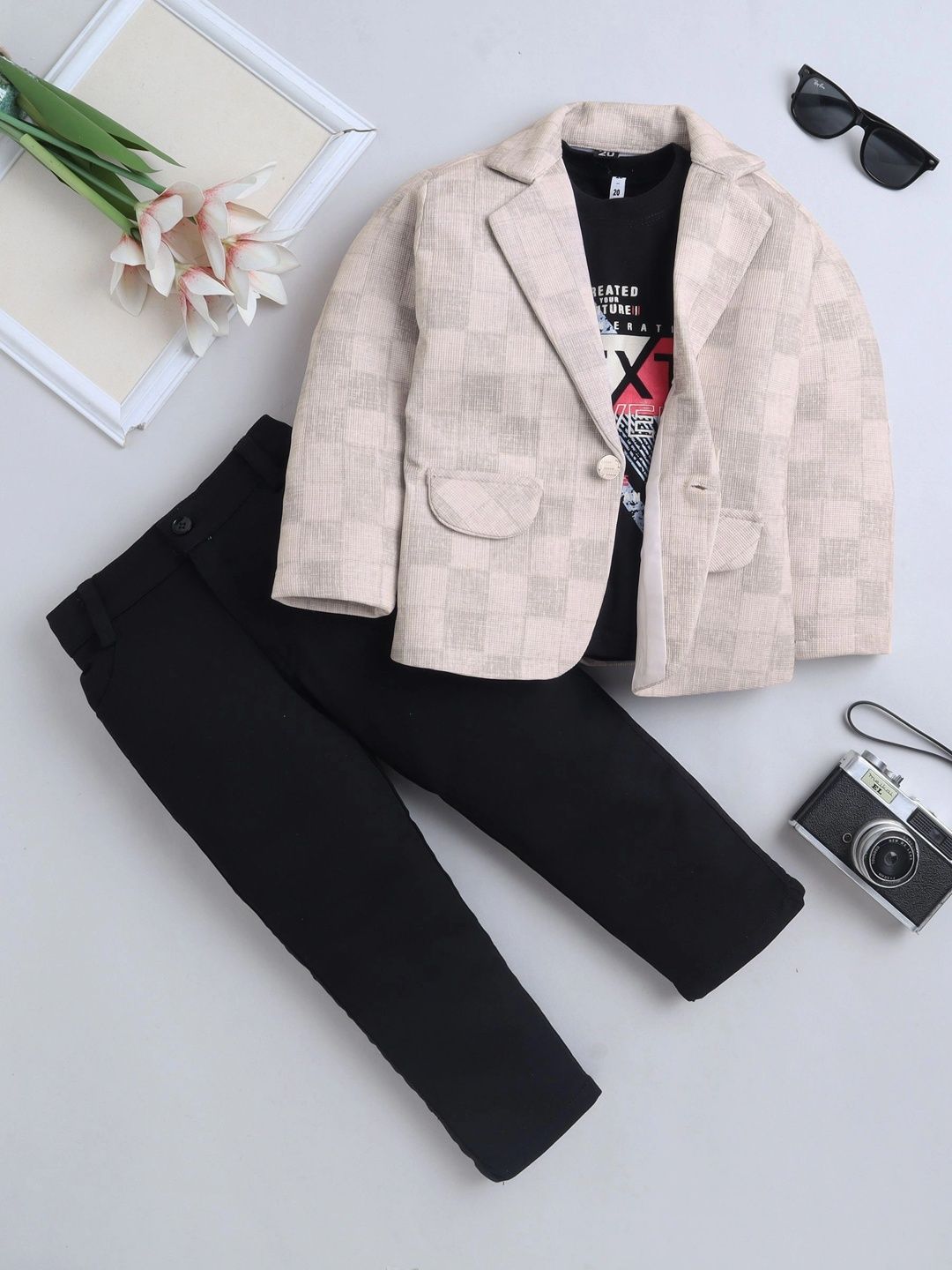 Miss & Chief Boys Checked Notched Lapel 3 Piece Suits-picture-52