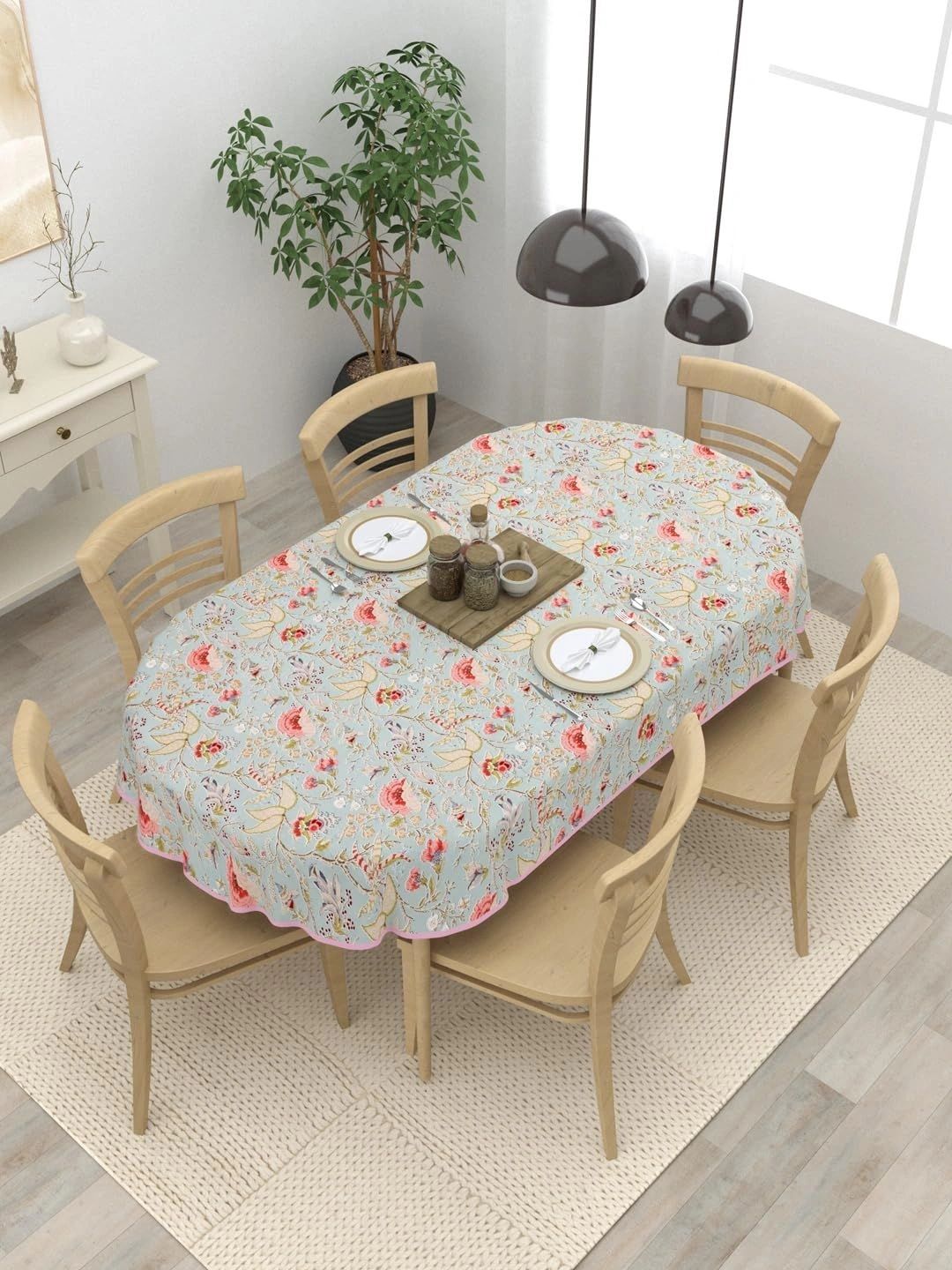 Myntra Elegant Homes Orange Floral Cotton Oval 6-Seater Table Cover-picture-10