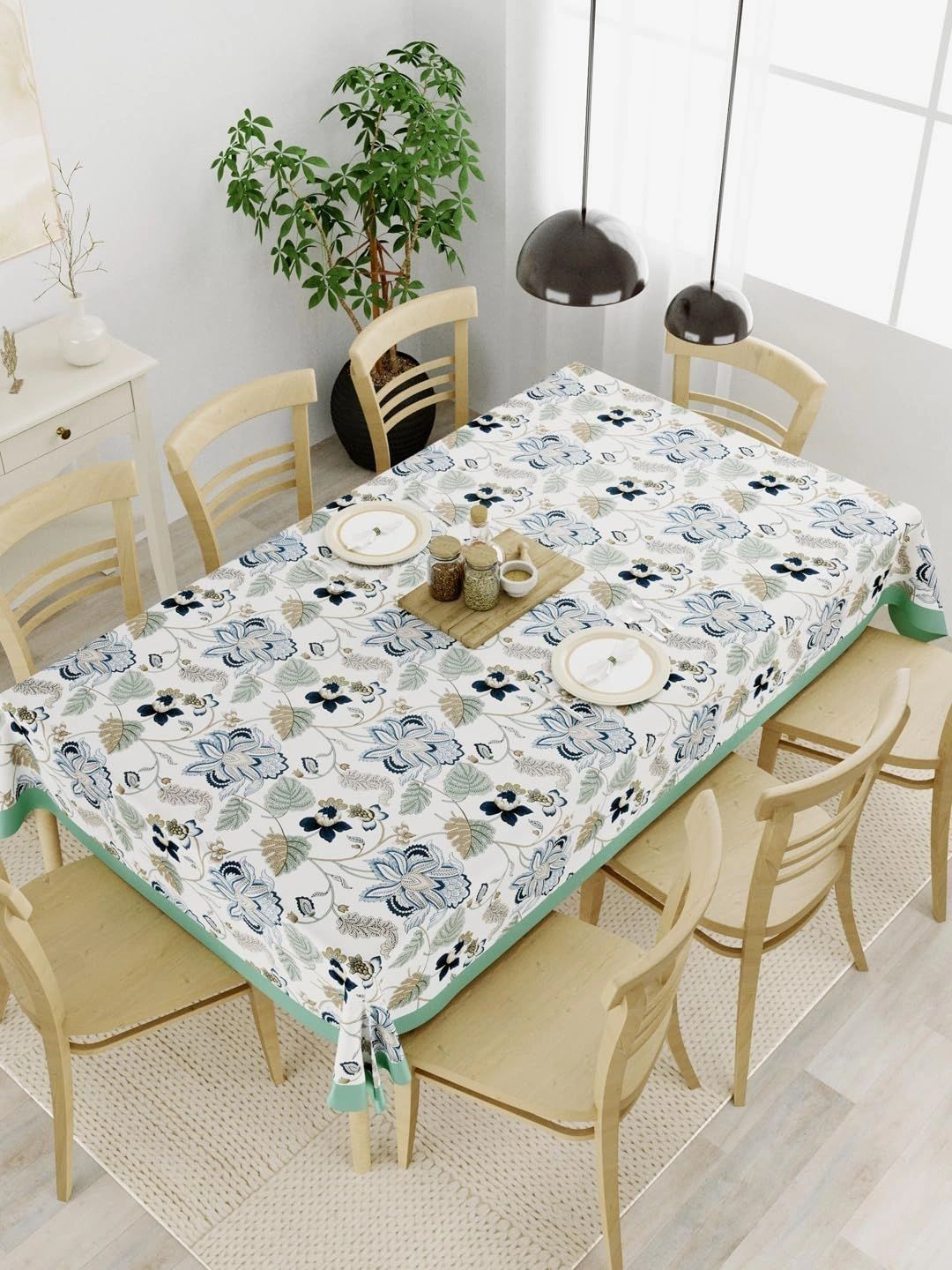 Myntra Elegant Homes Green Floral Cotton 6-Seater Table Cover-picture-26