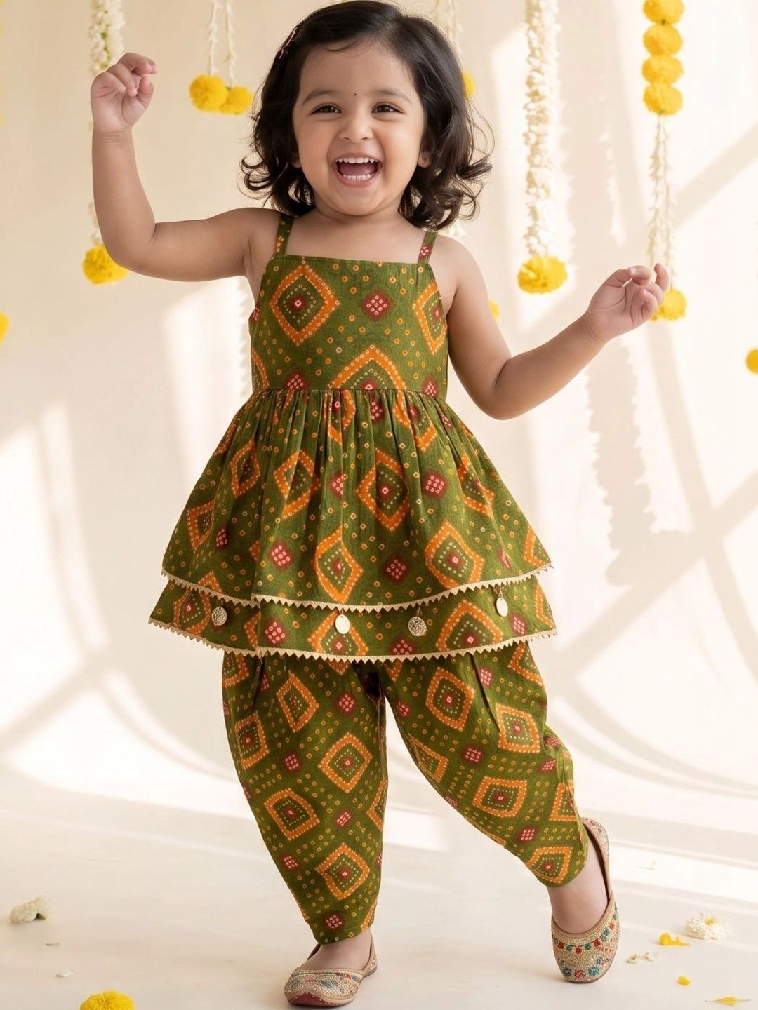 Aj DEZInES Girl Bandhani Printed Pure Cotton Kurta With Dhoti Pants-picture-25