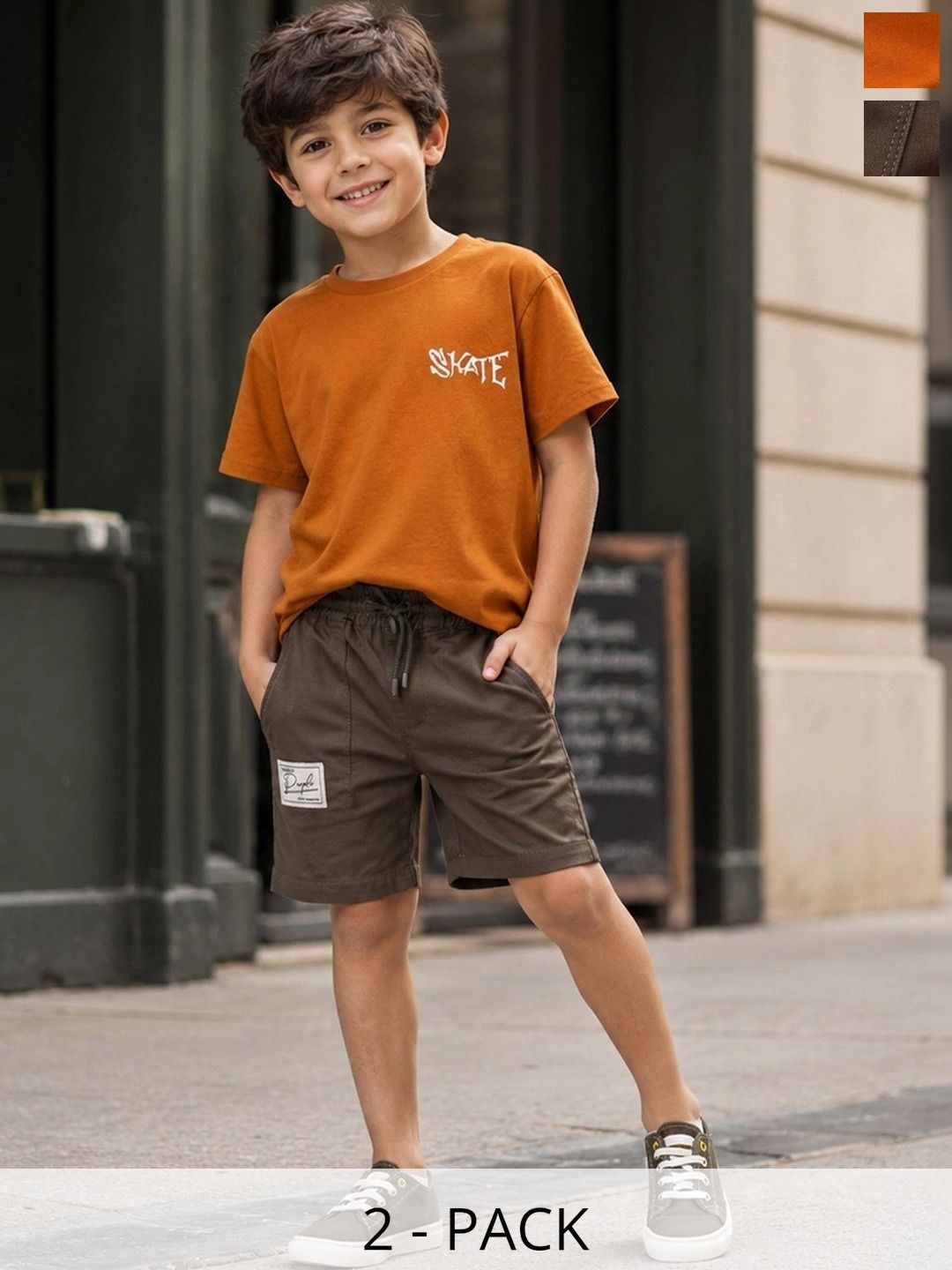 Purple United Kids Boys Mustard All-Day Comfort Tshirt Brown Drawstring Shorts Combo Set-picture-20