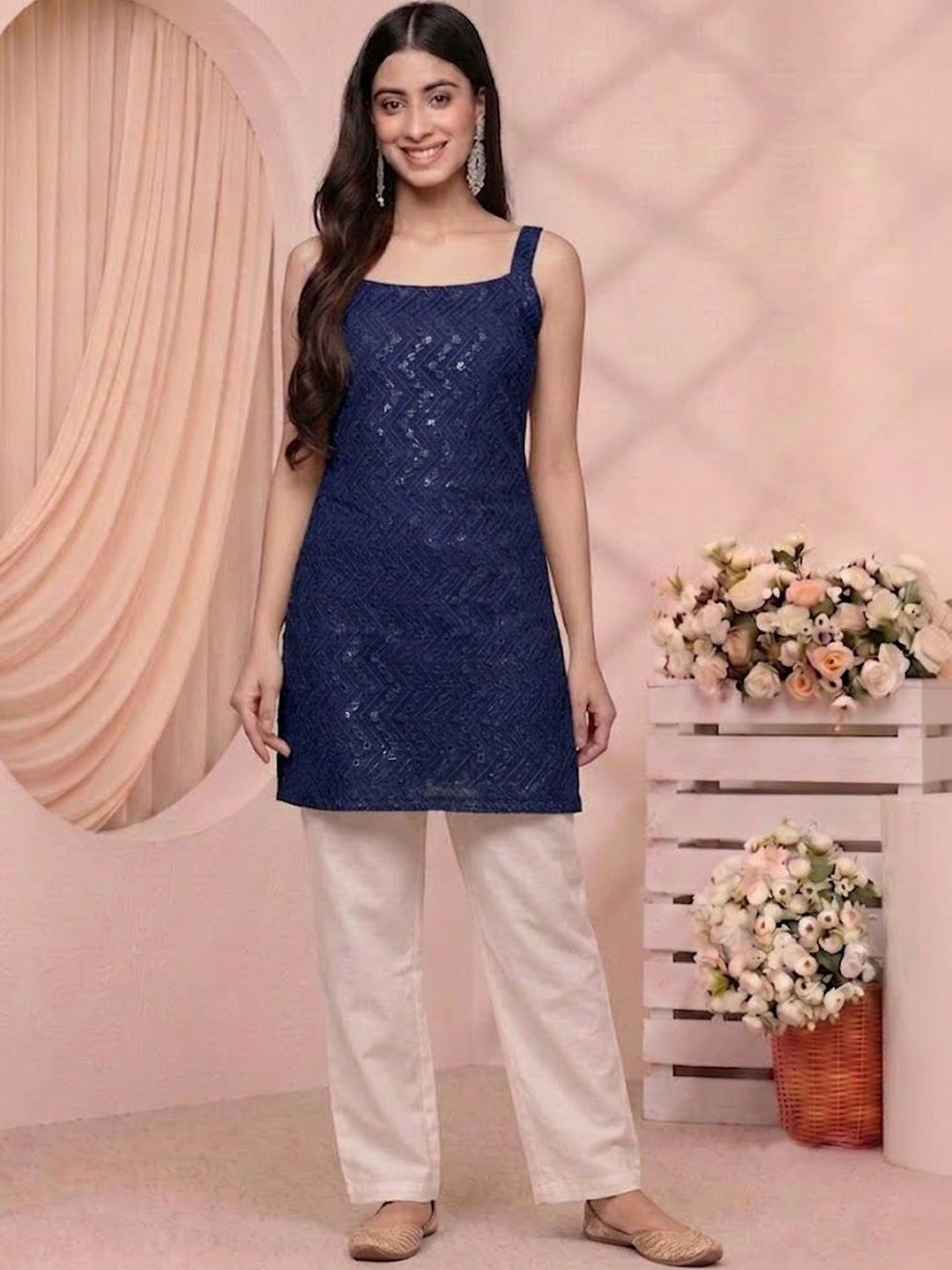 Ahalyaa Square Neck Embroidered Embellished Tunic-picture-18