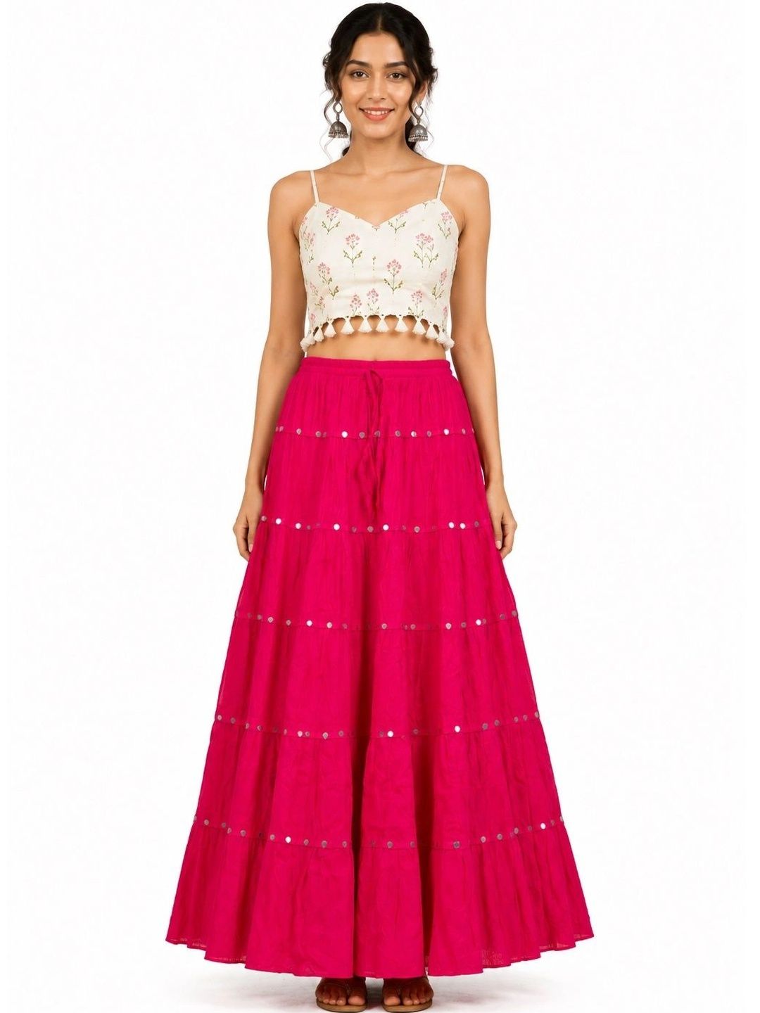 Fabrika16 Women Cotton Blend Cotton Cambric Tiered Maxi Tiered Skirt-image-41
