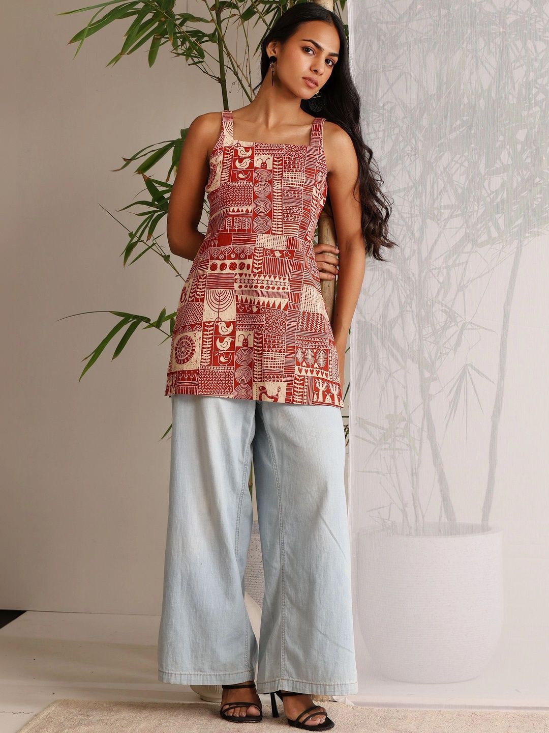 Khushal K Ethnic Motifs Printed Square Neck Pure Cotton Kurti-picture-36
