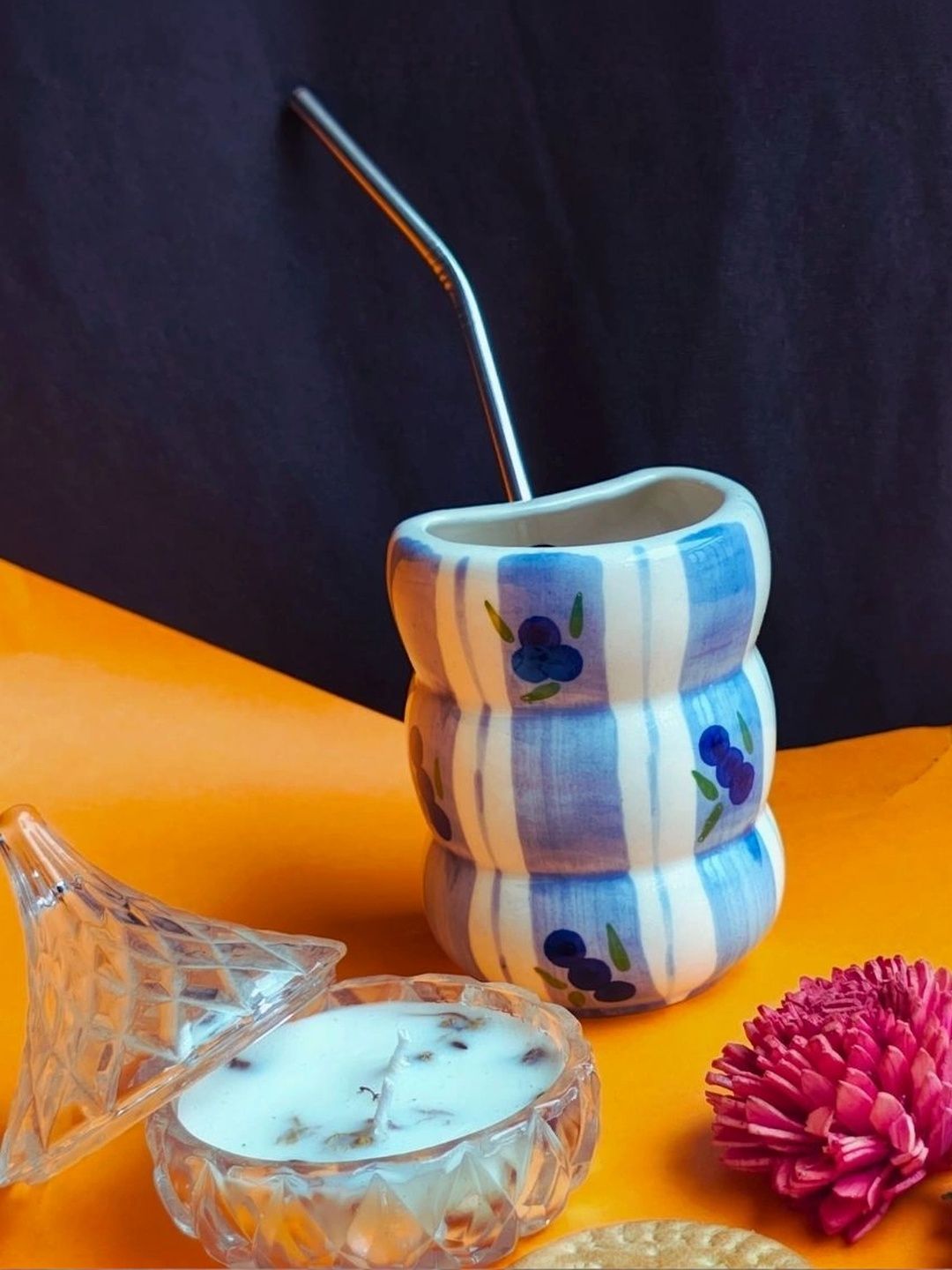 TheYUGO Purple & White Hand Painted Printed Ceramic Glossy Mugs Set of Cups and Mugs-image-49