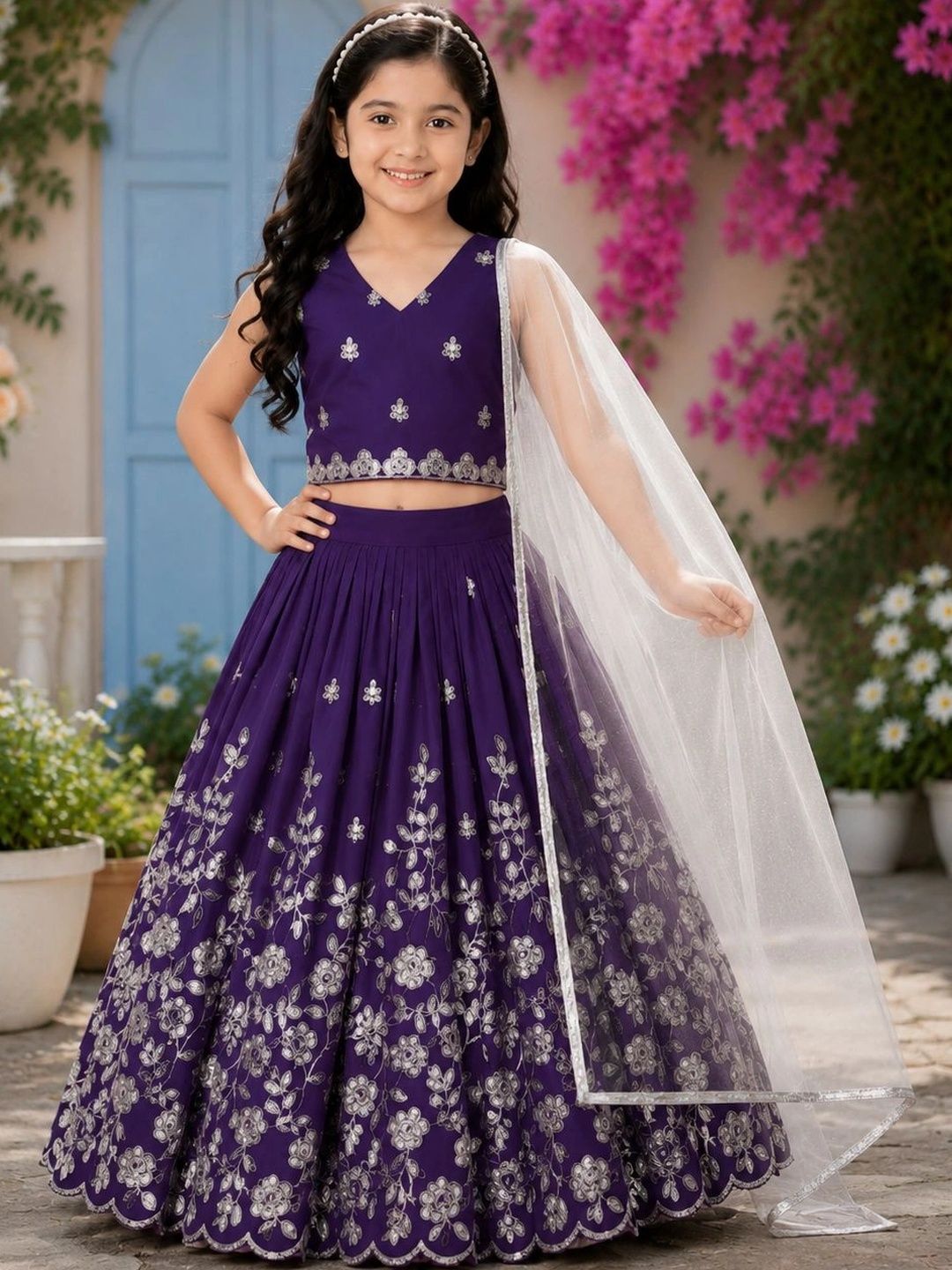 DRISHIV ENTERPRISE Girls Embroidered Thread Work Ready to Wear Lehenga & Blouse With Dupatta-picture-57