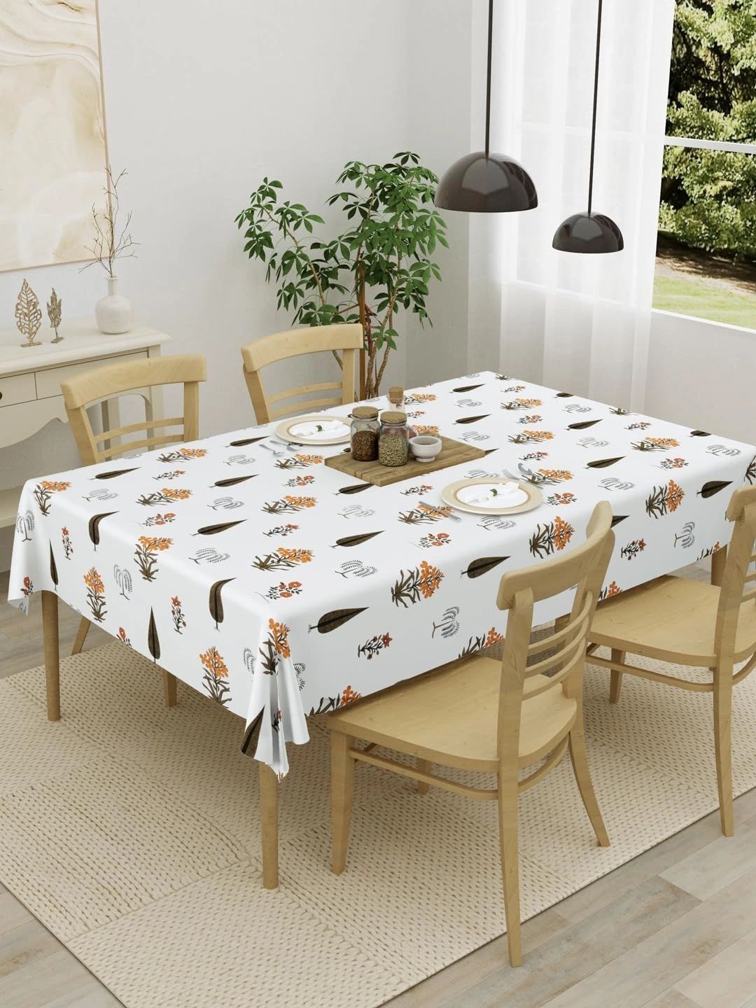 Myntra Elegant Homes White Floral Cotton 6-Seater Table Cover-picture-25