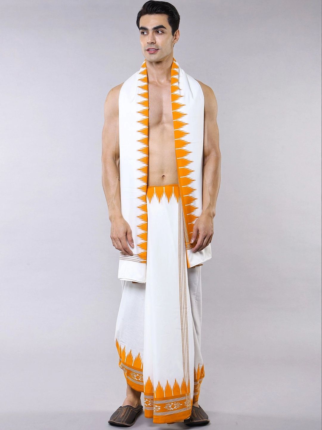 Exotic India Men Printed Cotton Dhoti Dhotis-picture-42
