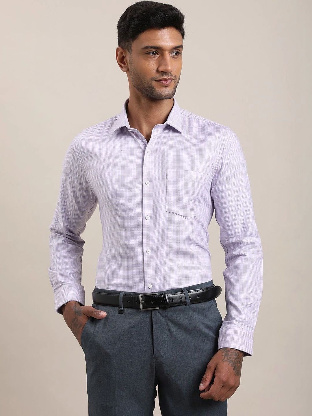 Turtle Men Standard Slim Fit Micro Checks Checked Formal Shirt-image-40