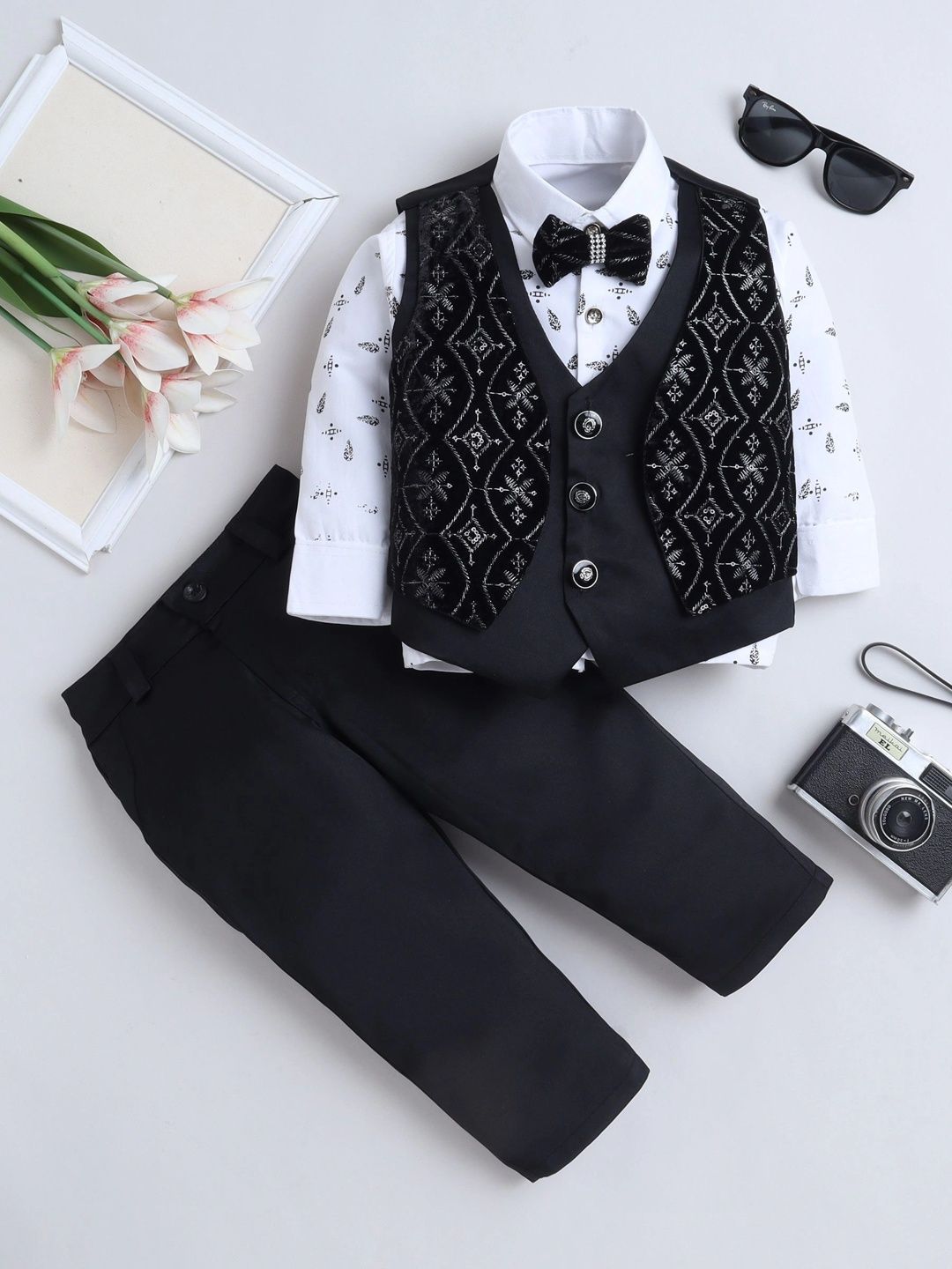 Miss & Chief Boys Self Design Collarless Single-Breasted Three-Piece Suit-picture-22