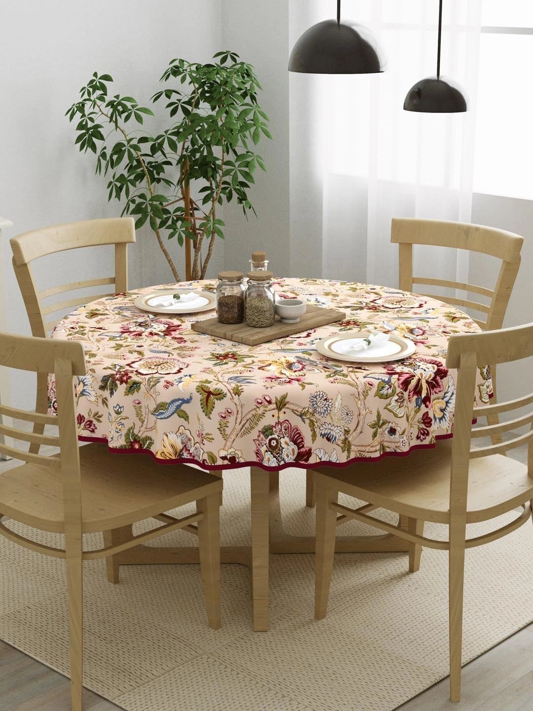 Myntra Elegant Homes Multicoloured Floral Cotton Round 4-Seater Table Cover-picture-24
