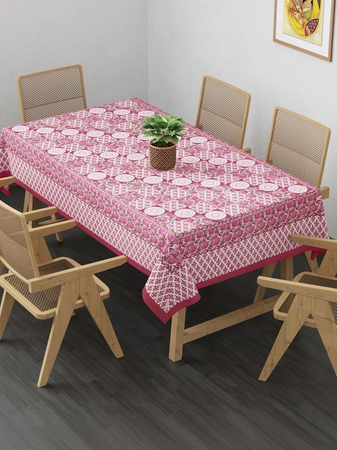 Aura Pink Floral Cotton 6-Seater Table Cover-picture-30