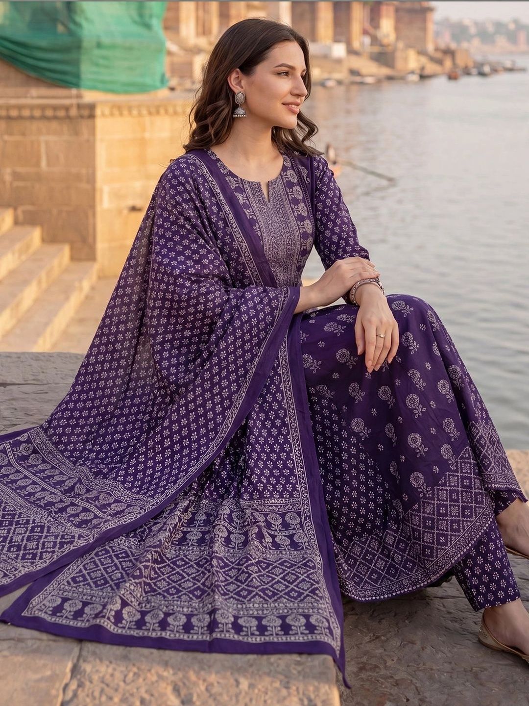 Indo Era Women Ethnic Motifs Printed Regular Pure Cotton Kurta with Trousers & With Dupatta-picture-39