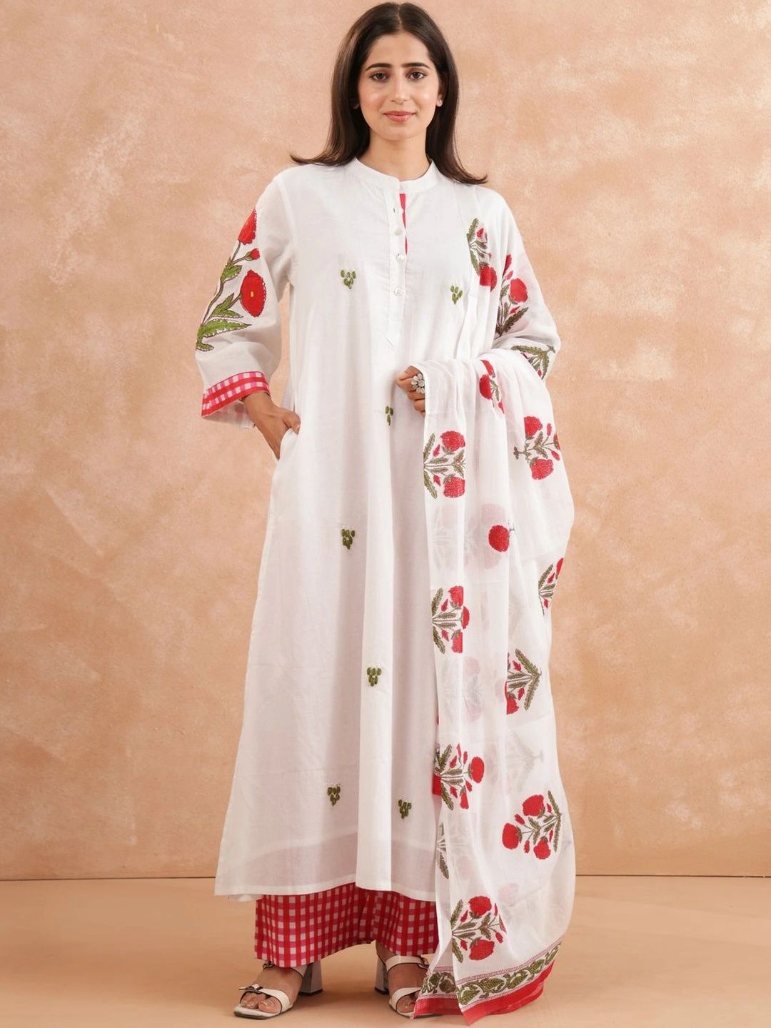MANVAAR JAIPUR Women Floral Printed Regular Pure Cotton Kurta with Palazzos & With Dupatta-picture-18