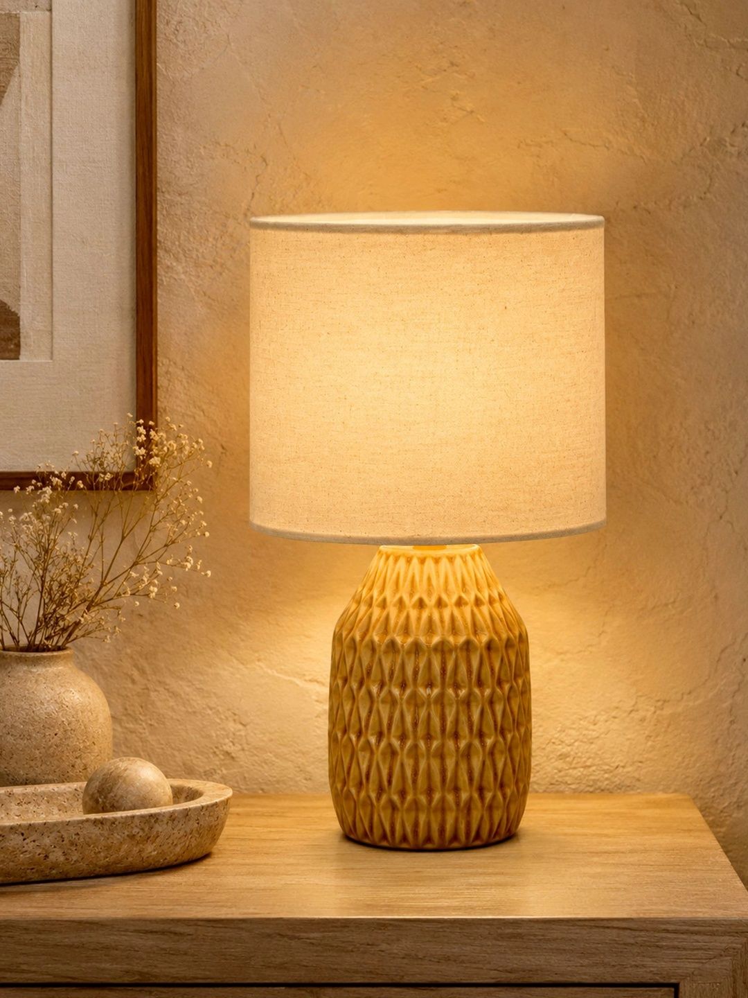 Glowhere Off White Textured Ceramic Industrial Cylindrical Shaped Table Lamp-image-31