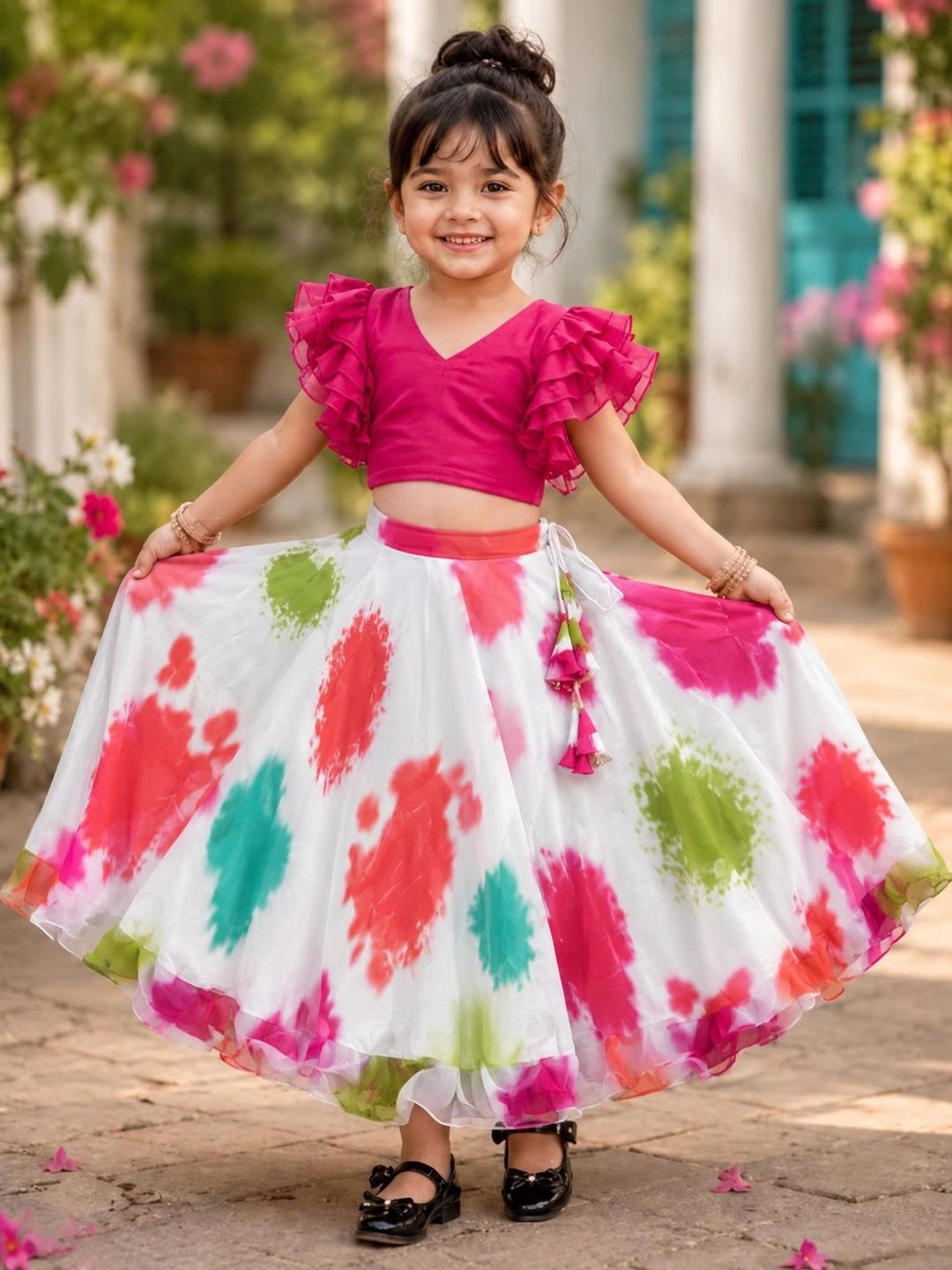 DRISHIV ENTERPRISE Girls Tie and Dye Ready to Wear Lehenga &-image-49