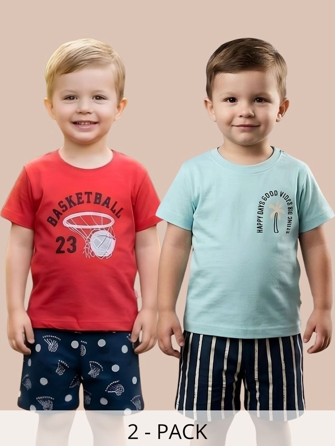 HERE&NOW Unisex Kids Pack Of 2 Printed T-shirt with Shorts-picture-51