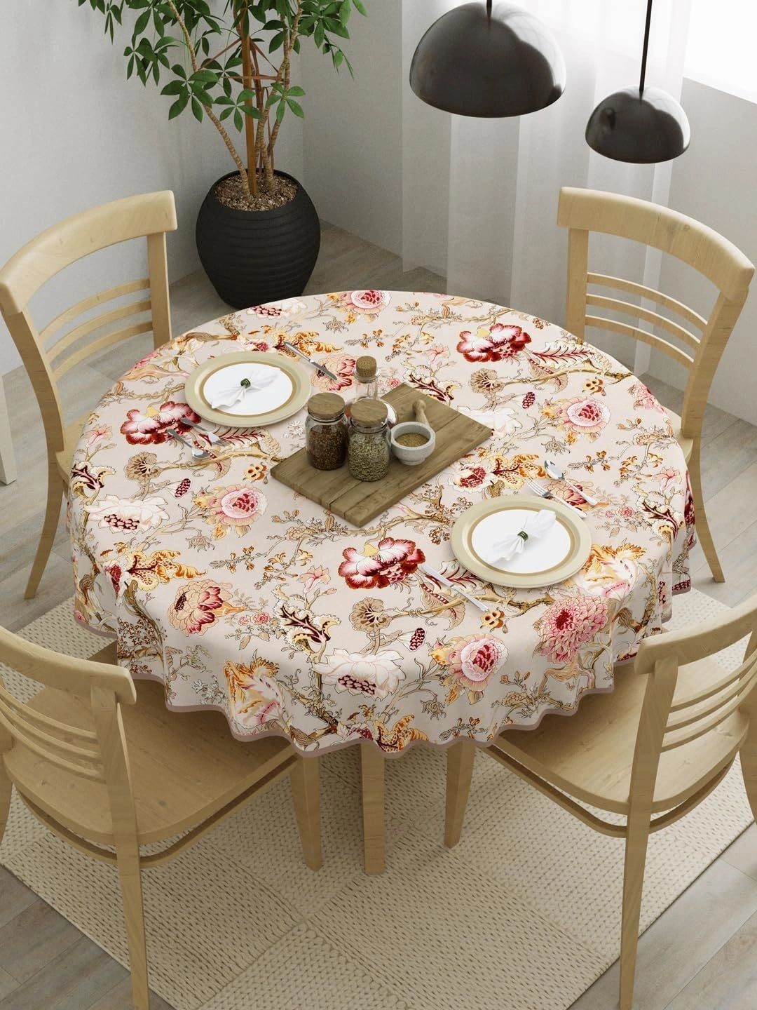 Myntra Elegant Homes Multicoloured Floral Cotton Round 4-Seater Table Cover-picture-33
