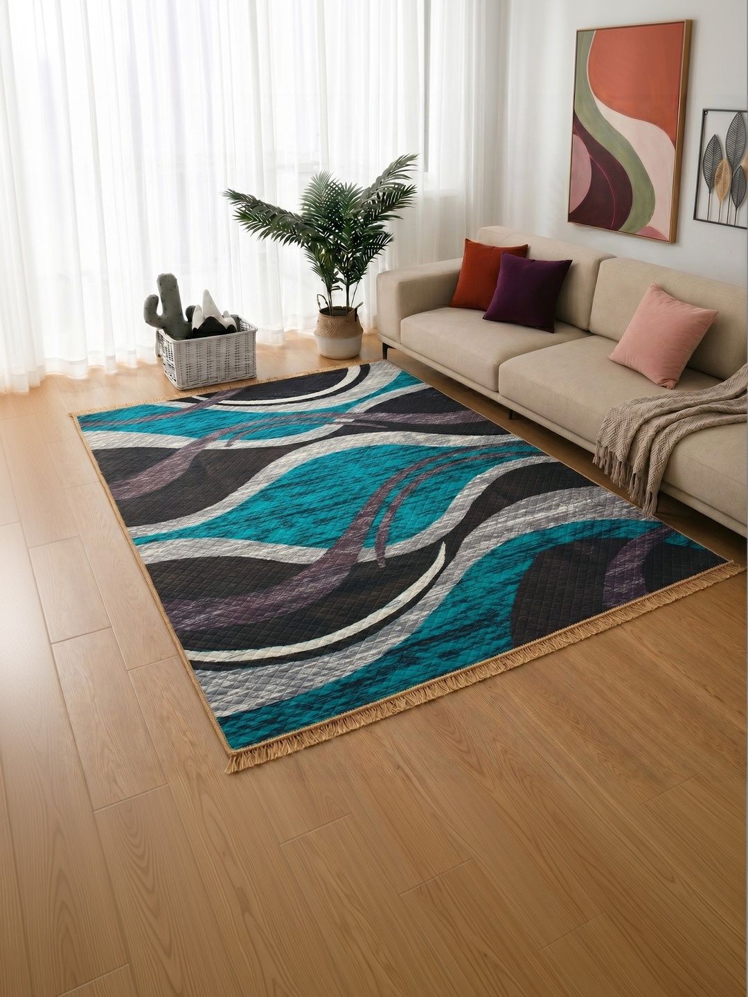 Fashion String Blue Abstract Washable Polyester Carpet-picture-34