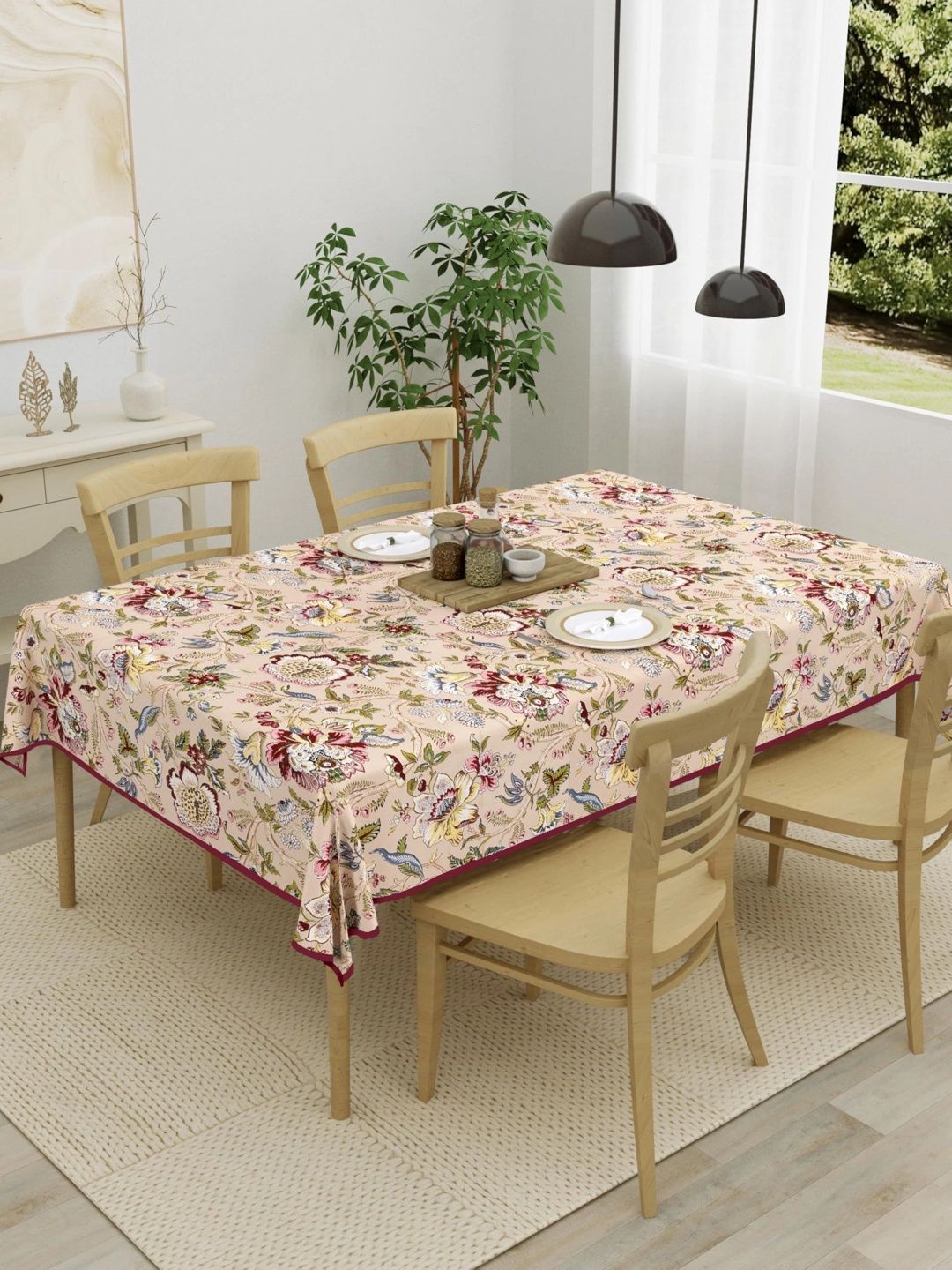 Aura White Floral Cotton 4-Seater Table Cover-picture-42